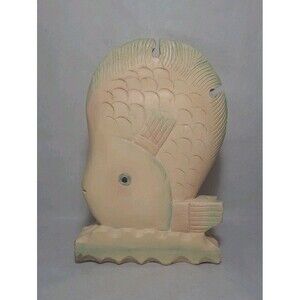 Vintage Hand Carved Hand Painted  Wooden Fish Figure Coastal Beach Home Decor